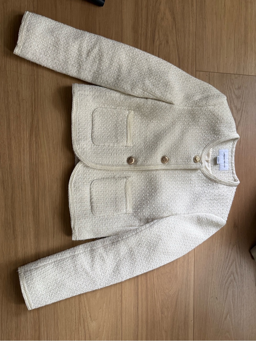 Cream Bouclé Women's Jacket with Gold Buttons